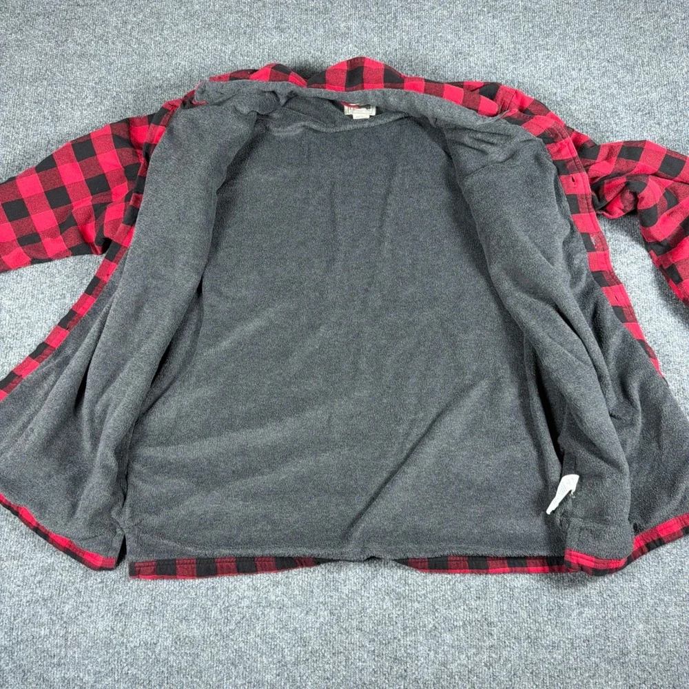 L.L. Bean Fleece Lined Flannel Shirt Jacket Mens Large Traditional Fit Red Black